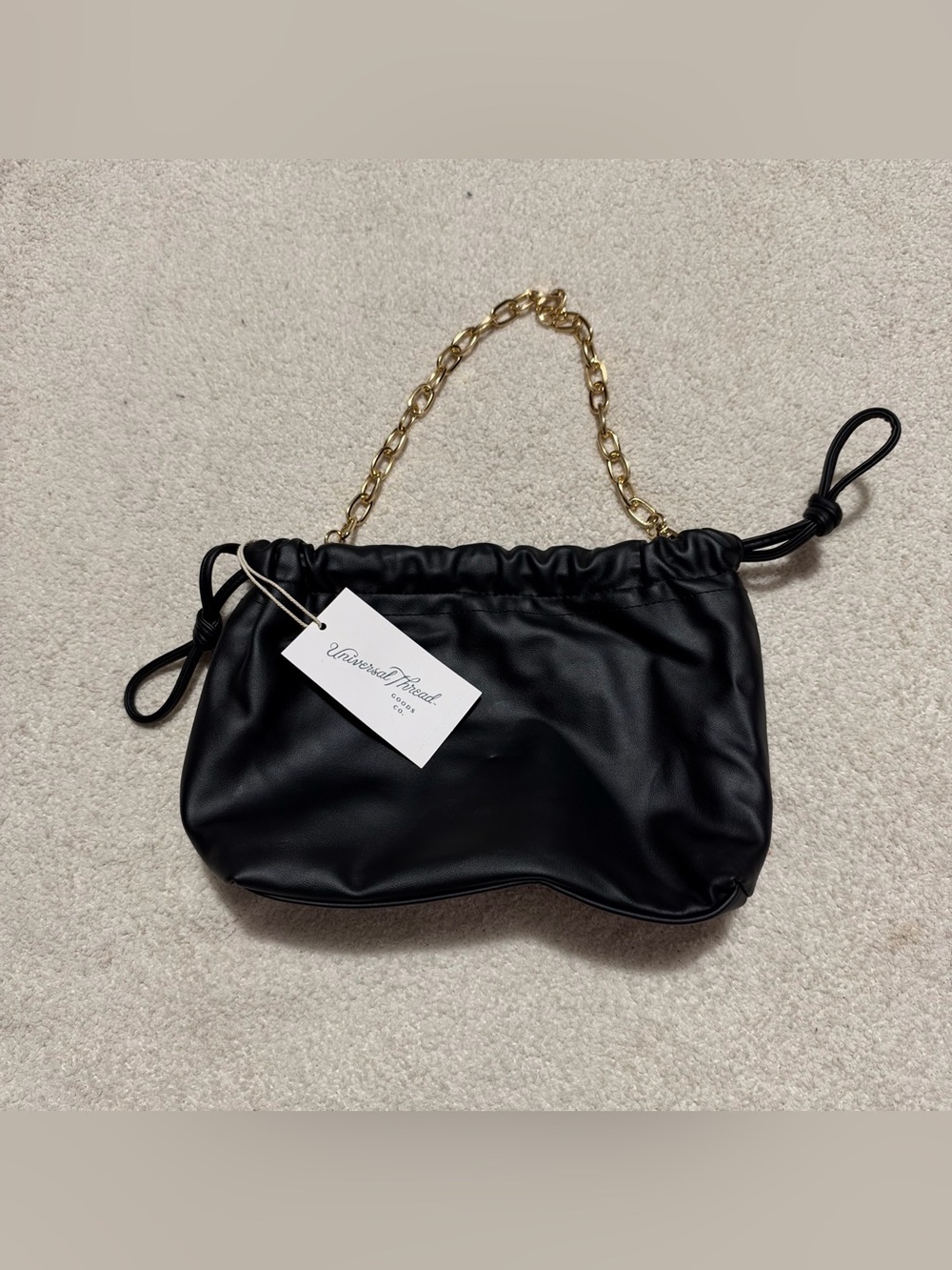 Universal Thread Black Faux-Leather Clutch with Gold Chain